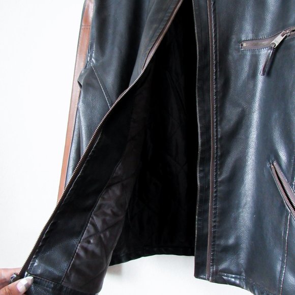 VINTAGE 90s Faux Leather Moto Jacket Sporty Stripes Size Men's M or Womens M/L - Picture 6 of 16